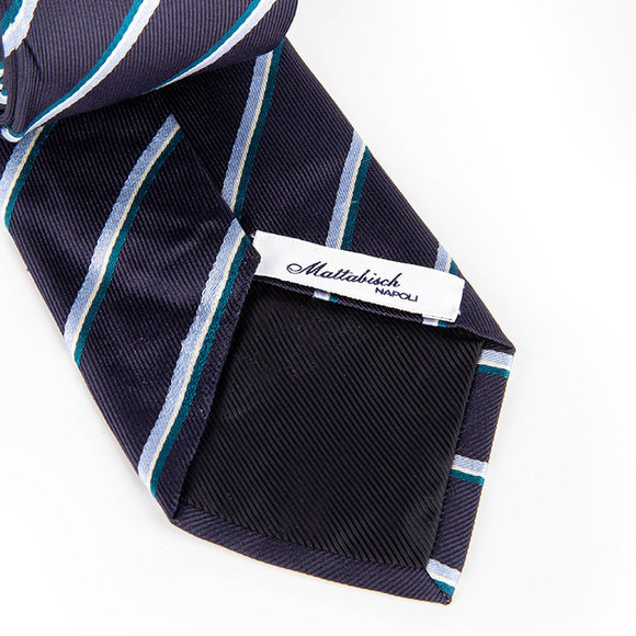MATTABISCH BLUE, DARK BLUE, WHITE STRIPED TIE | MENS - Picture 4 of 4